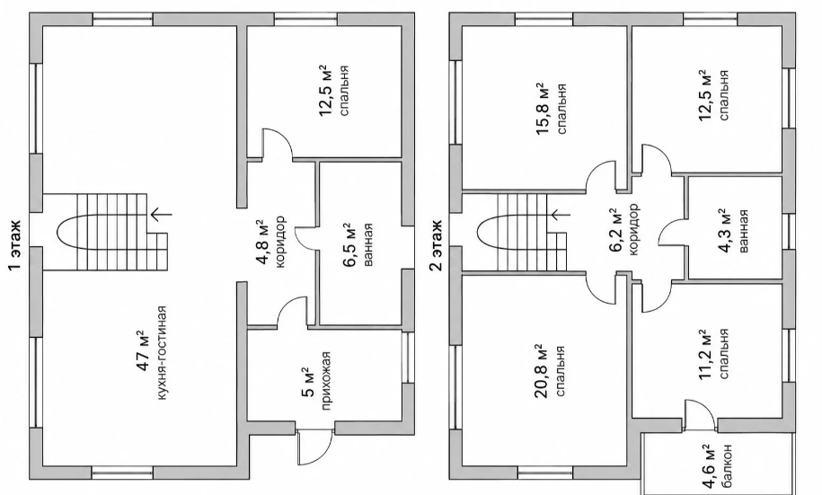 Поэтажный план дома 166,4 м², два этажа